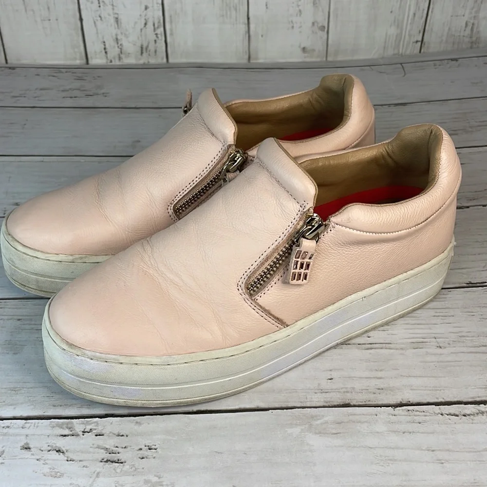 Blush Pink Leather Skechers Street Uplift-Double Zipper Platform SlipOn